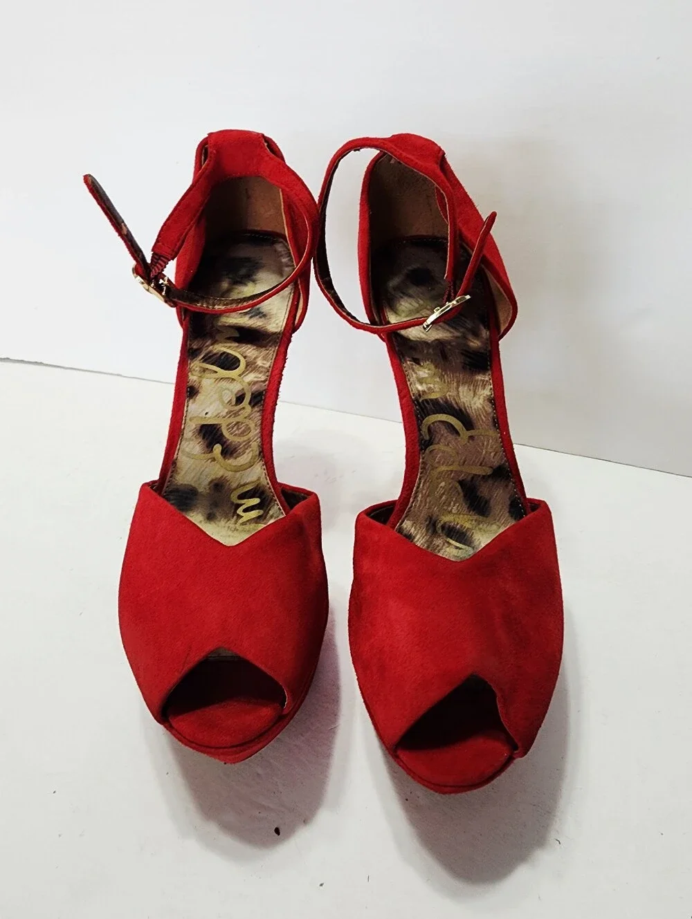 Sam Edelman Red Marina Ankle Steap Platform Stilletos 7.5